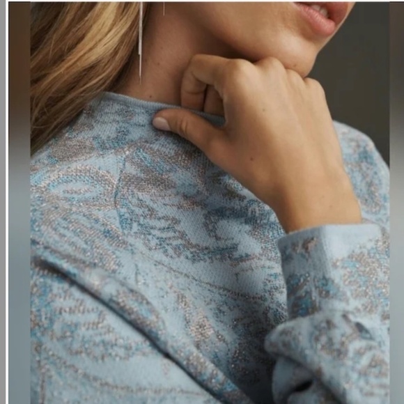 Anthropologie The Beatriz Mock-Neck Sweater Lurex Edition Blue Size XS - Picture 4 of 16